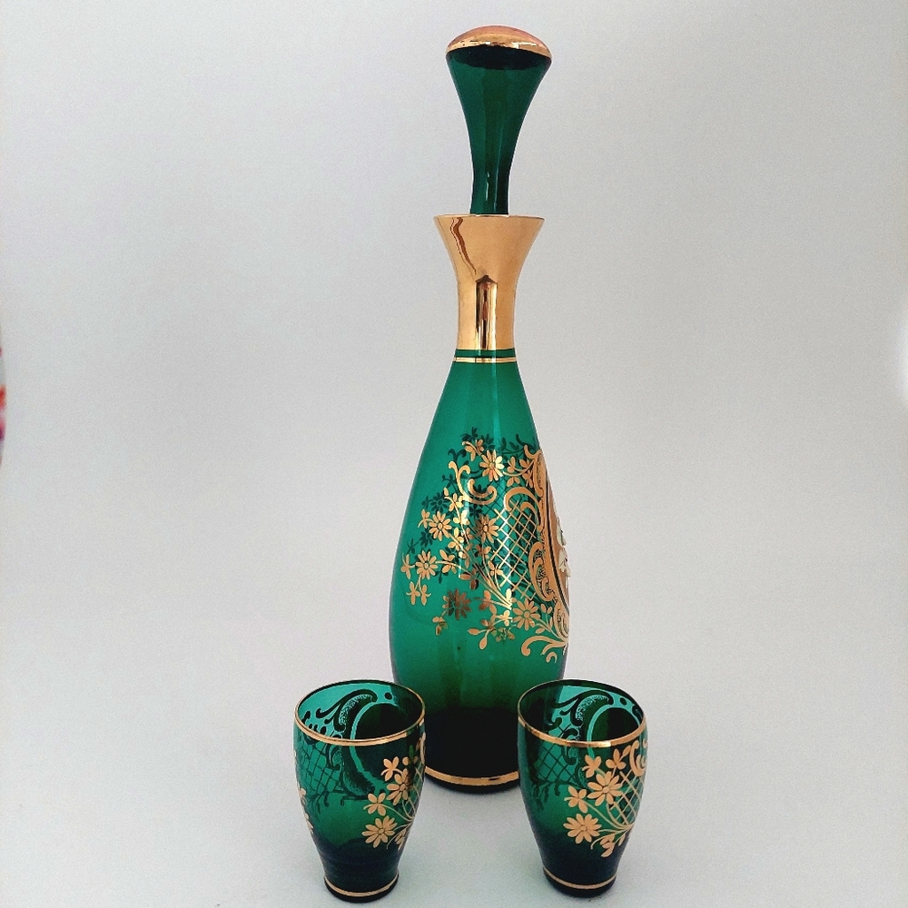Murano Glass Art Decanter Set Mid Century Liqueur Bar Cart Display - Picture 4 of 11
